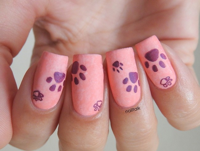 purple paws nail art