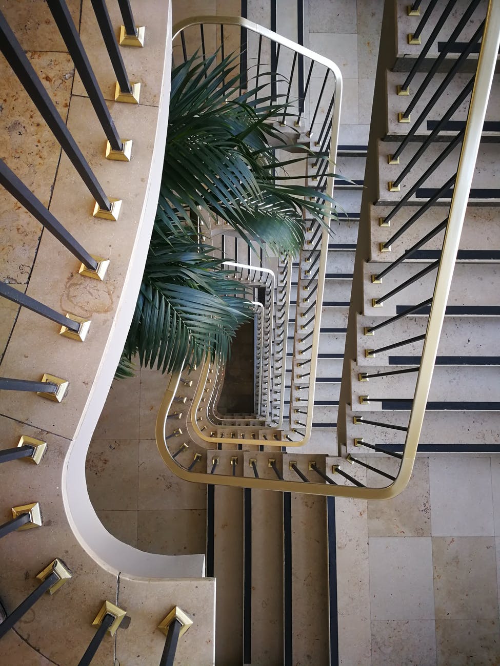 high angle photo of spiral staircase